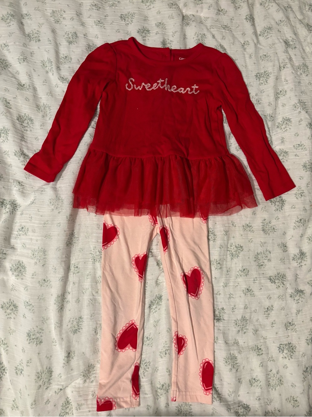 Carter's Red 'Sweetheart' Tulle Top & Pink Heart Leggings Matching Set